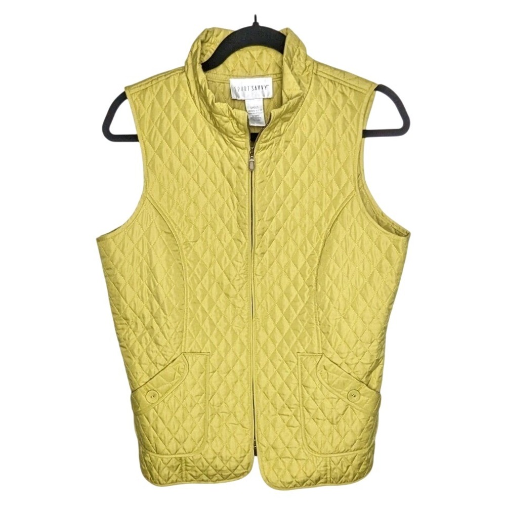 Sport Savvy Quilted Vest Light Weight Olive‎ Green Womens sz S Classic Preppy